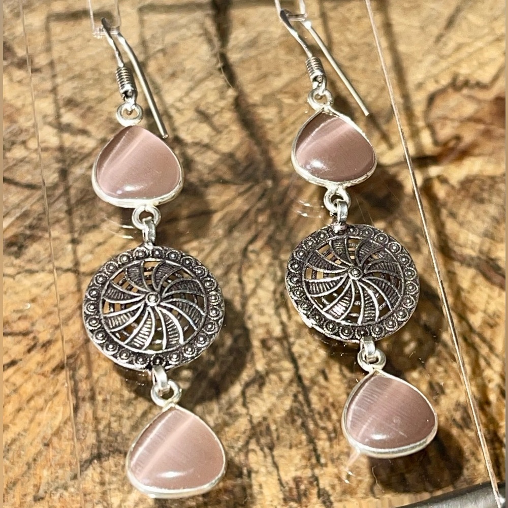 Chrysoberyl Cat’s Eye Earrings 2 1/2”